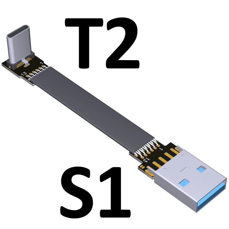 USB Type-C Ribbon Cable Flat EMI shielding FPC Cable USB 3.0 Type C 90 degree Angle Connector up downward 5cm-3m USB 3.1