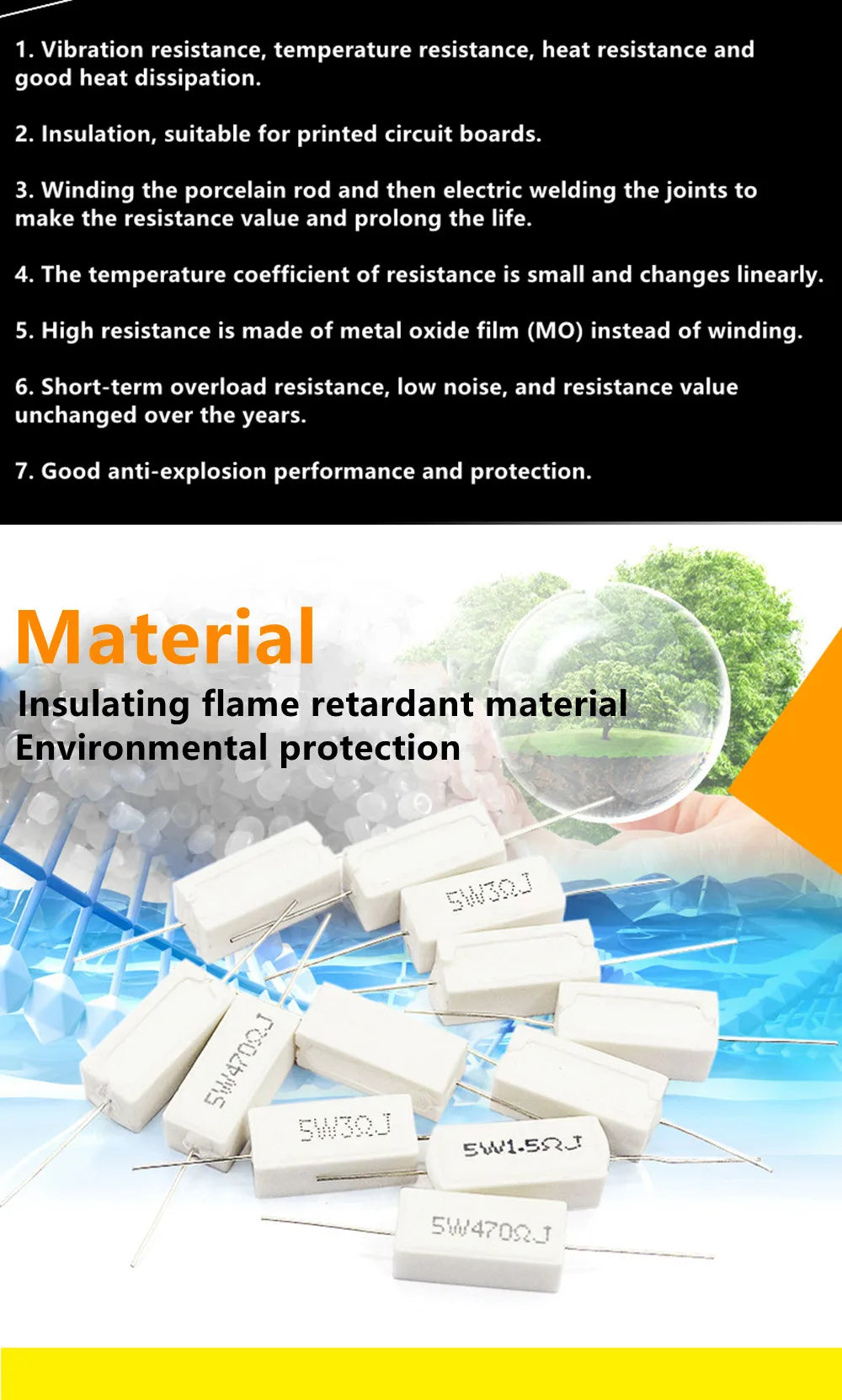 10Pcs 5W Ceramic Cement Resistor 5% In A Pack 0.1R 0.22 0.33 0.5 Ohm 6.8K 0.25R 0.5R 3R 27R 12R 100R Non-inductive Resistors