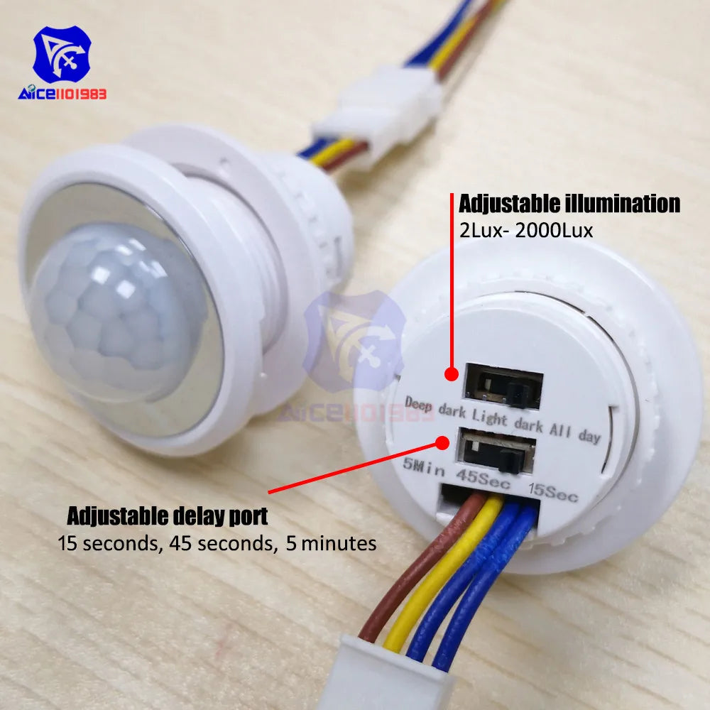 diymore AC 85 -265V Adjustable Time Delay 40mm LED PIR Detector Infrared Motion Sensor Switch