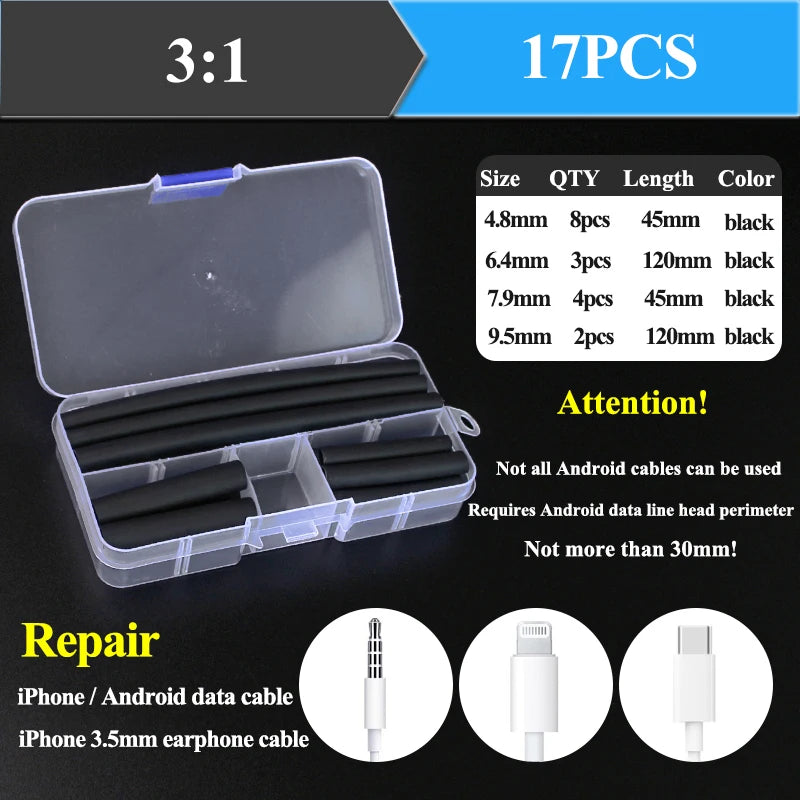 2：1 Thermoresistant Tube Heat Shrink Wrapping Kit Assorted Wire Cable Sulation Sleeving 3:1  Heat Shrink Tubing