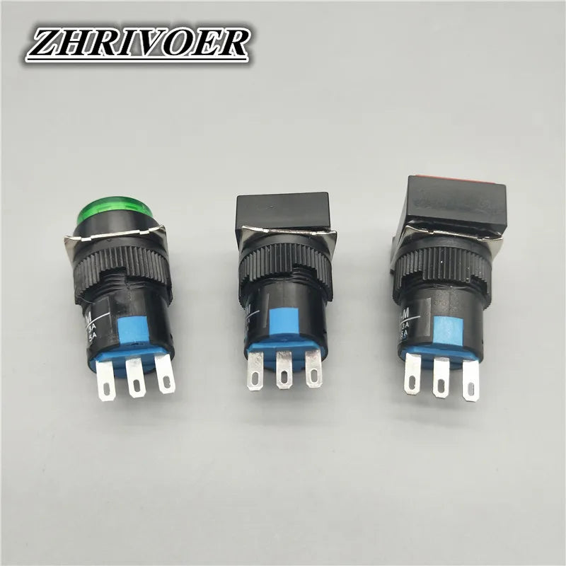 16mm LA16-11 Push Button Switch Self-locking/Latching Self-reset/Momentary 3 Pin NO+NC 1A/250VAC Blue Green Red Yellow White