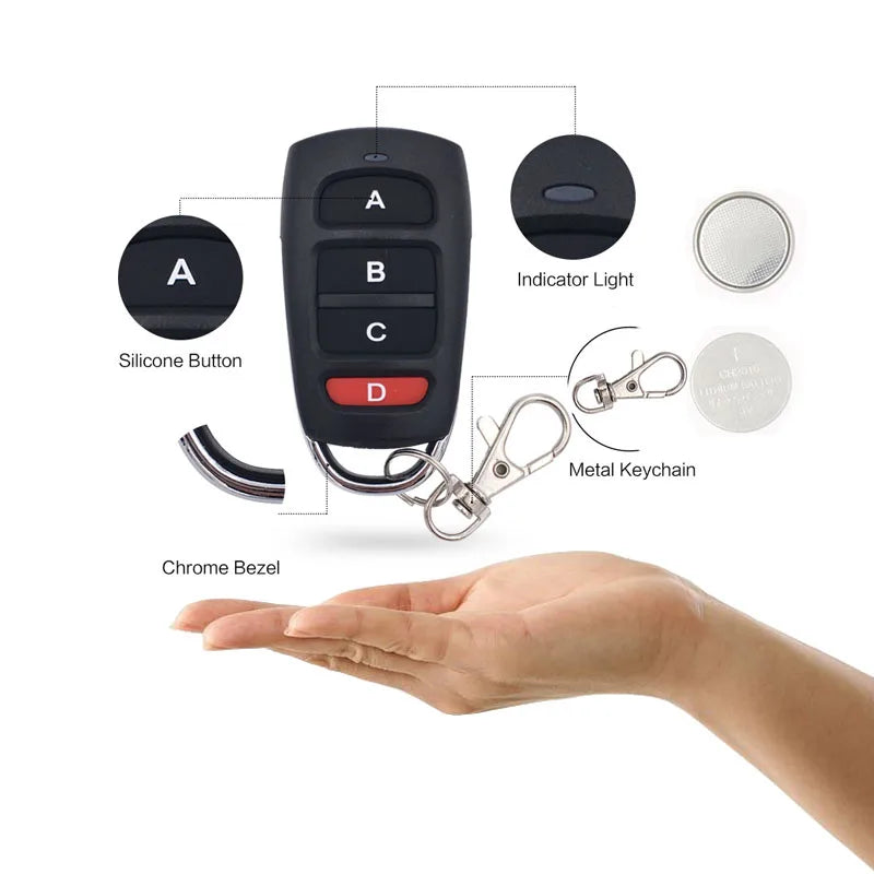 Wireless Remote Control DC 6V 12V 24V 30V 4CH RF Relay Receiver and 433MHZ Transmitter for Garage/Light/Motor/Home Appliance