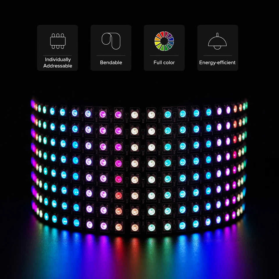 1-10Pcs WS2812B RGB Flexible 16x16 8x32 256Leds Pixel Panel Matrix Screen Led Module WS2812 IC ECO Individually Addressable DC5V