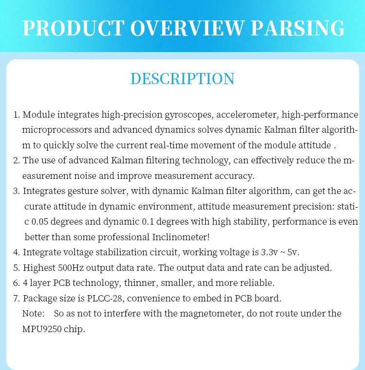WitMotion WT931 (XYZ, Return Rate 500H) AHRS MPU9250 9-axis Accelerometer, Electronic Gyroscope, Angle, Magnetometer, for Arduin