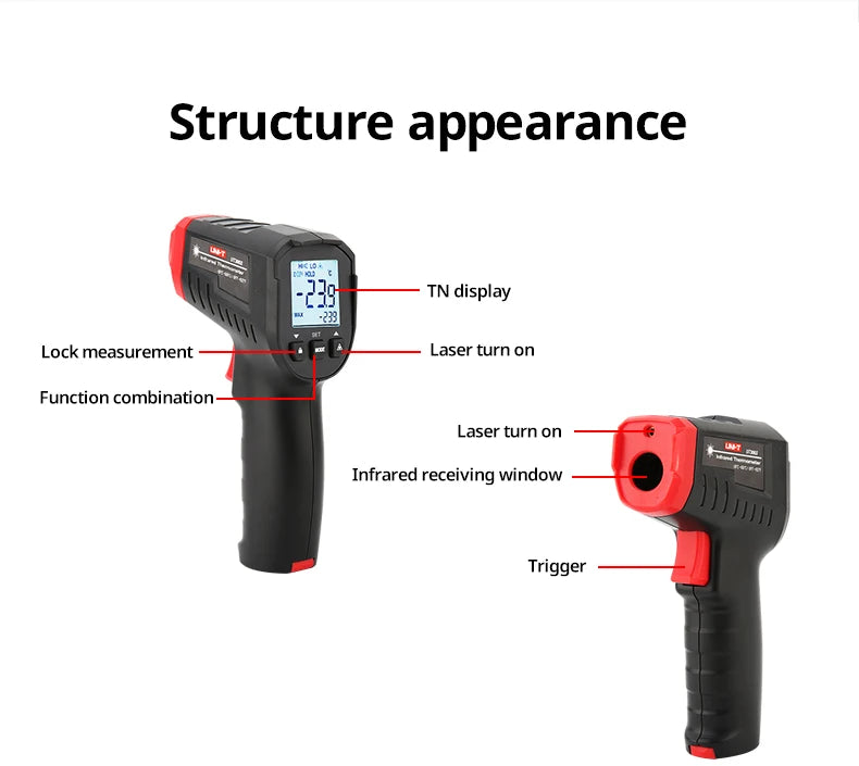UNI-T Infrared Thermometer UT306S UT306C Non-contact Industrial Laser Digital Temperature Meter Temperature Gun Tester -50-500