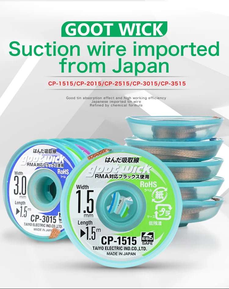 100% Original GOOT Solder Wick No-clean Tin Suction Line Tin Suction Tape Clean Tin Desoldering Wicks Soldering Paste