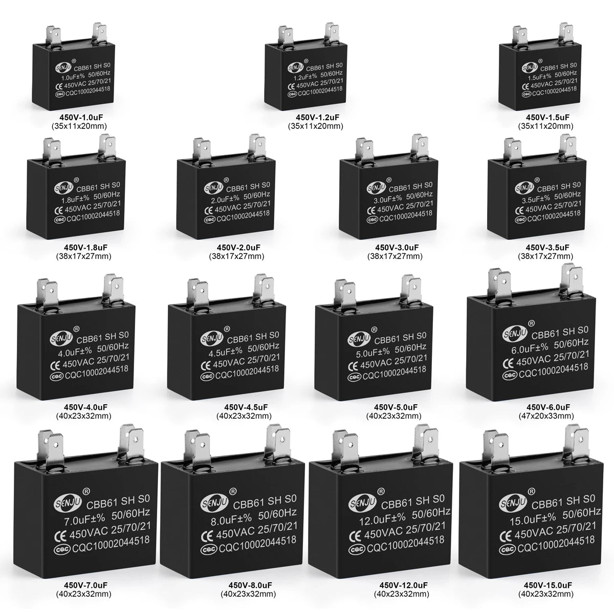2Pcs CBB61 Air Conditioner External Fan Start Capacitor Motor Run Capacitor 450V 1UF 1.2UF 1.5UF 2UF 2.5UF 3UF 3.5UF 4UF 4.5UF