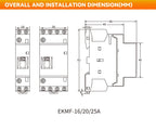 ETEK Household Modular  AC Contactor 220v Single Phase 2p 2no 2nc 1no 1nc 25A 20A 16A For Automation EKMF