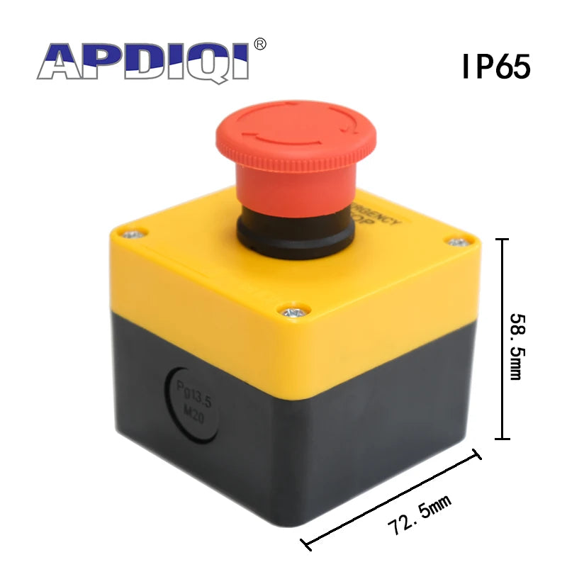 1Pcs One Hole Waterproof Plastic Emergency Stop Mushroom Head Yellow AKA1 Push Button Box Switch Elevator ES542 22mm IP65
