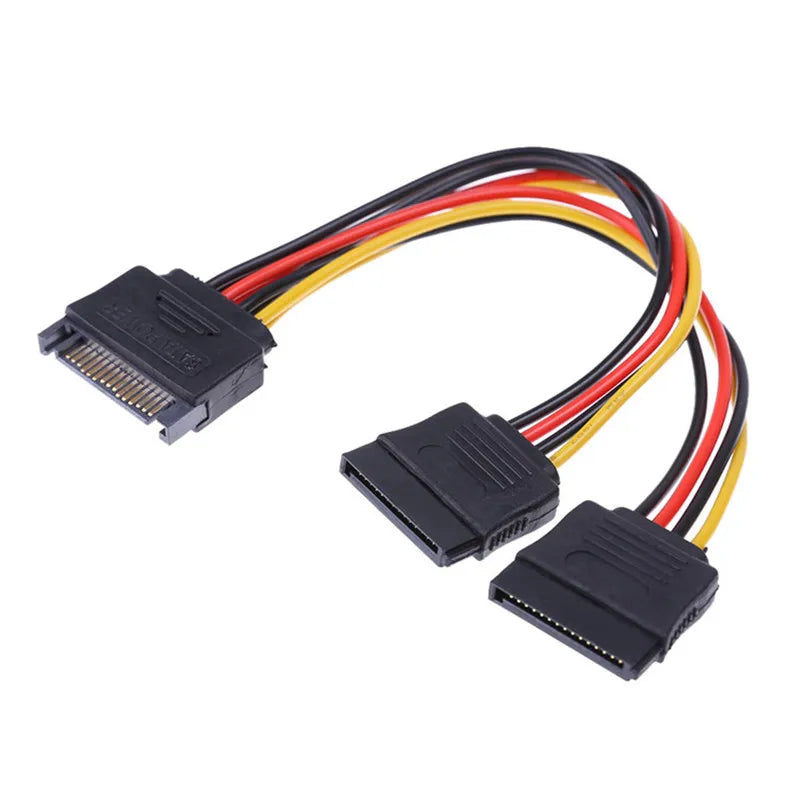 20cm SATA II Power Y Splitter Cable, 1x 15-Pin Male to 2x 15-Pin Female HDD Extension Cord for PC Upgrade