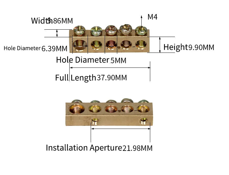 1Pcs Copper Terminal Wiring Distribution Box Grounding Brass Connection Row Zero Bar 4/5/6/7/8/10/12/15 Hole Zero Ground Row