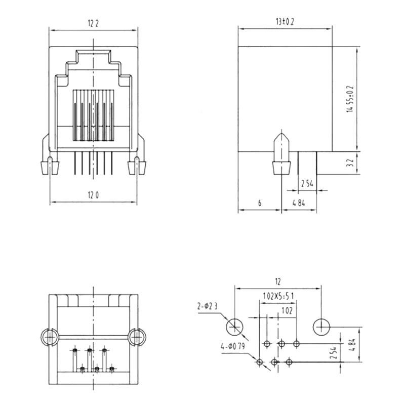 5/10pcs RJ11 Telephone Socket 4P4C 6P2C 6P4C 6P6C Modular Network PCB Plug Horizontal Right Angle Crystal Head Female Socket
