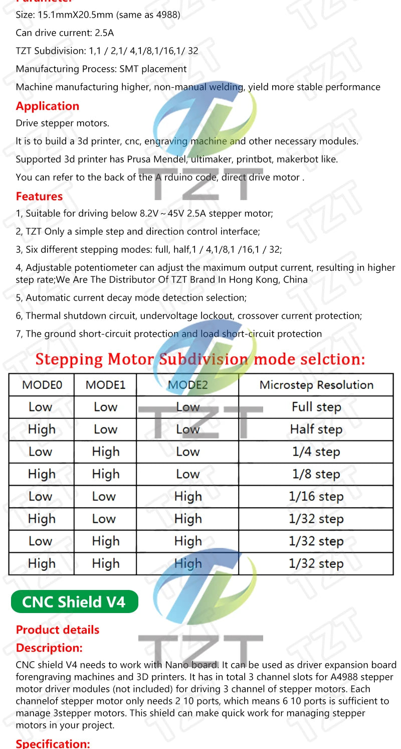 TZT 1SET 3DV4 CNC Shield V4 + Nano 3.0 + 3pcs DRV8825 or A4988  Reprap Stepper Drivers Set For  Arduino