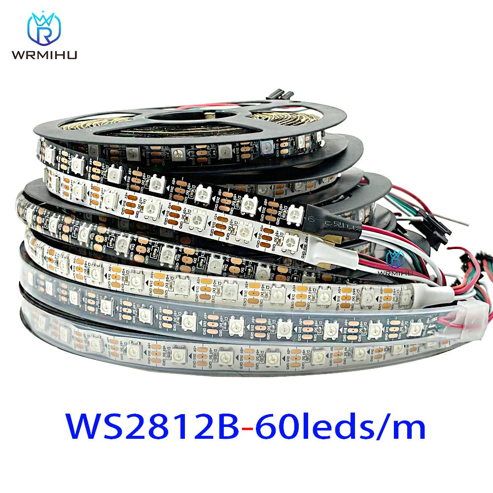 DC5V WS2812B 5m/Roll 30/60/144leds/m Black/White PCB IP30/IP65/IP67 5050RGB Individually Addressable Smart led pixel strip light