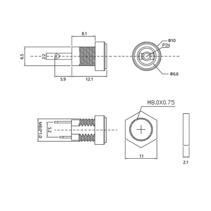 5/10Pcs DC Power Connector 5.5 x 2.1mm Female Jack Socket Panel Mount Adapter Connectors with 20AWG Electronic Wires Cable