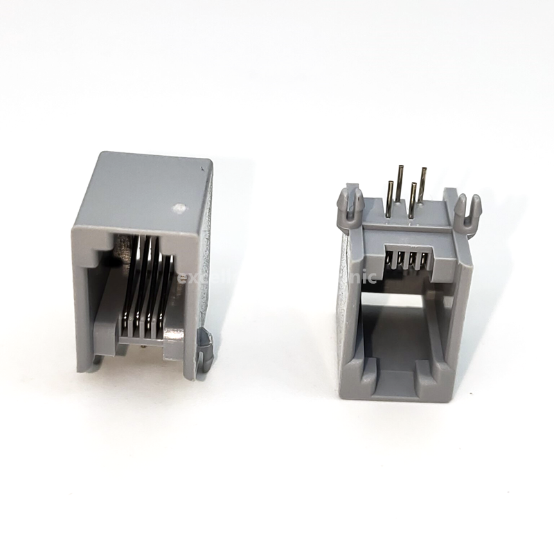5/10Pcs RJ11 Telephone Socket 4P4C 6P4C 6P6C Plug Horizontal Right Angle 4 Pin/6 Pin Female Socket PCB Connector Gray
