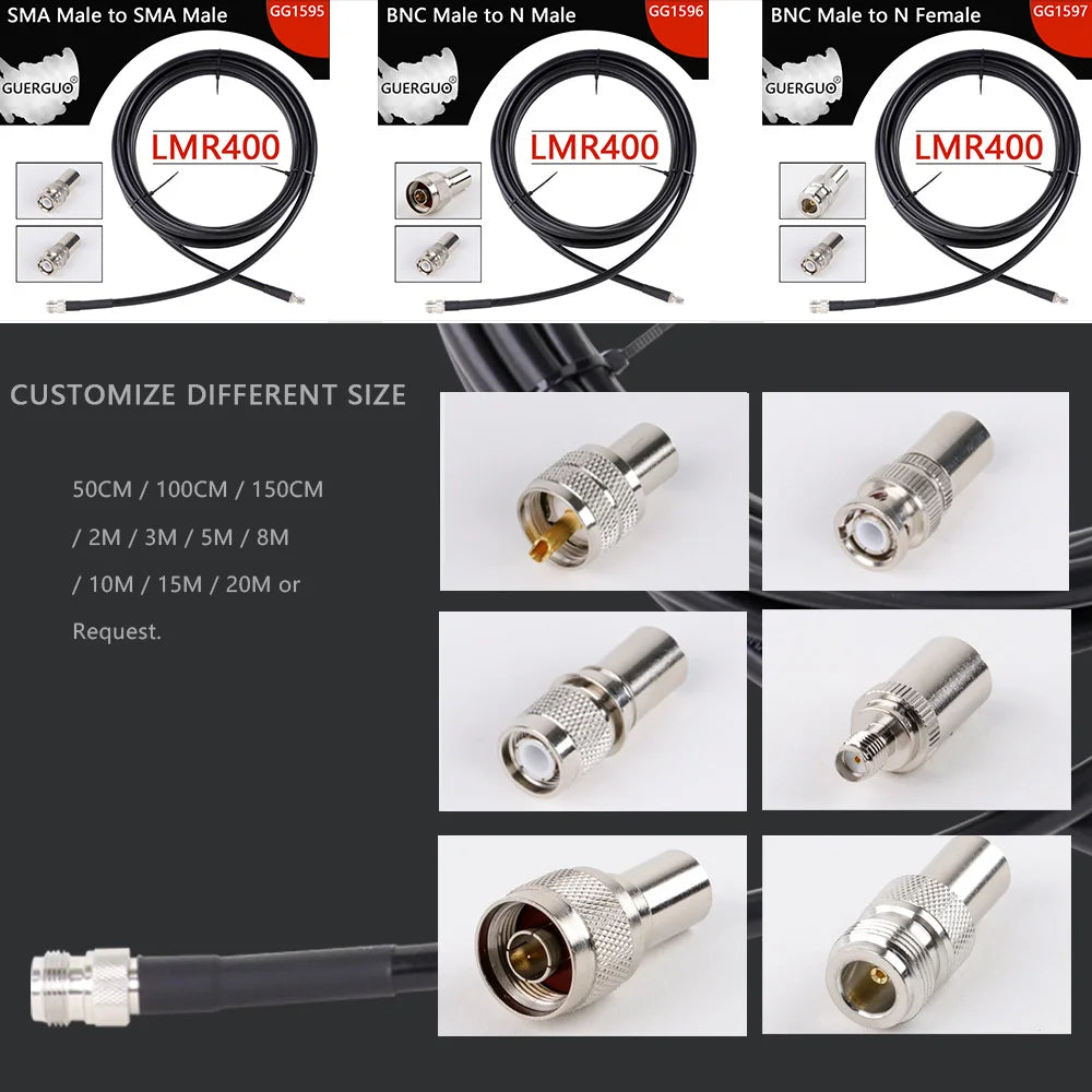 LMR400 Cable 50Ohm 50-7 BNC Male to BNC Male Plug Adapter 50-7 Pigtail Jumper Ham Radio Antenna Extension Cord Coaxial Connector