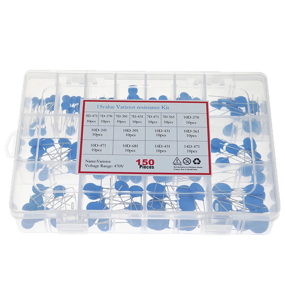 150pcs 15values Varistor Resistor Assorted kit 5D471K 7D471K 7D-391 7D431K 10D471K 10D431K 10D391K 14D471K 14D431K 10D241K