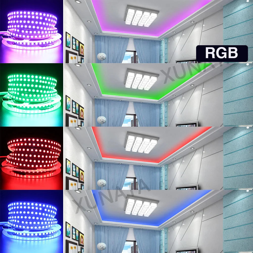 DC12V LED Strip 5050 5054 2835 120 240LEDs/M High Bright White Red Blue Pink Yellow RGB Flexible Ribbon Tape Light Lamp 5m