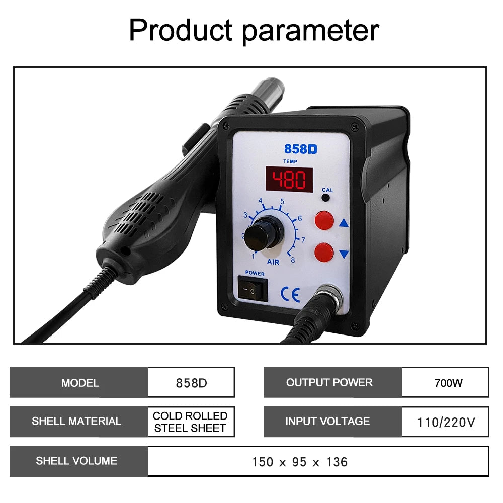 Hot air gun 858D 8586 2 in 1 soldering station 700W 110V 220V BGA Rework SMD SMT welding repair tool Heat gun LED Digital Solder