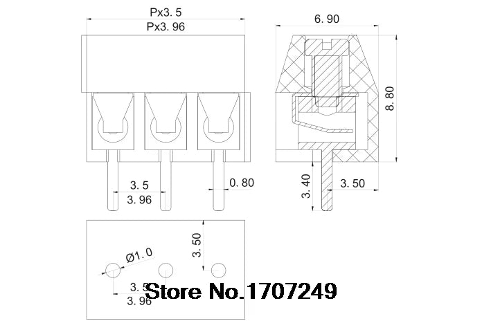 10pcs/lot KF350-3.5 2P-6Pin Terminal 300V 10A KF350 3.5mm 2Pin-6Pin Straight Pin PCB Screw Terminal Block Connector 24-18AWG
