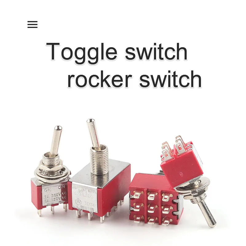 5PCS 6mm Miniature Toggle Switch MTS 102/103/202/203/302/304/402/403 ON-OFF-ON 5A125V 2A250V 3/6/9/12 Pin Mounting Equipment
