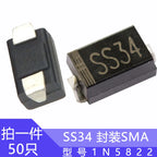 50pcs SS34 SMD Diode 3A/40V Schottky Diodes SMA Package Type A DO-214AC Model 1N5822
