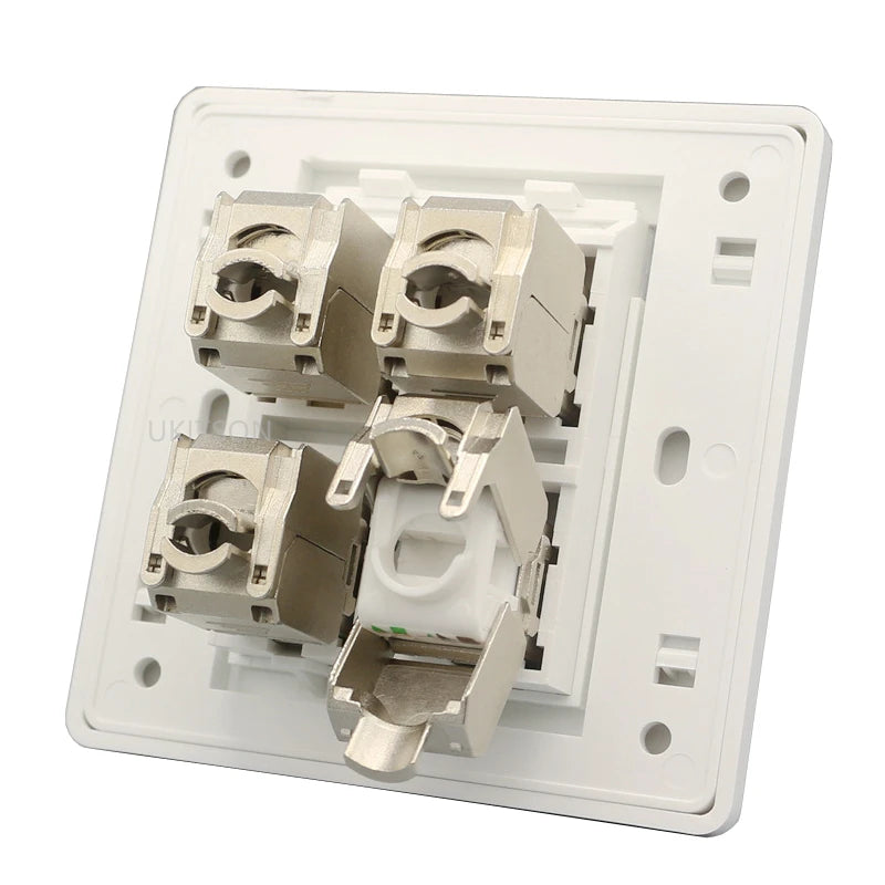 4 Sockets CAT7 RJ45 Faceplate LAN Network Outlet Jack Shielded CAT.6A Ethernet Wall Panel Board 86x86mm