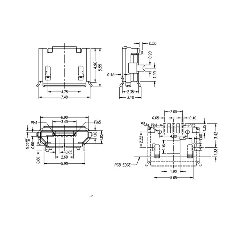 10 Model 50/100Pcs Micro USB Female 5pin DIP Type B SMT USB Connectors Jack Tail Sockect Plug Terminals For Diy repair MP3/4/5