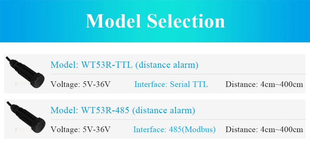 WT53R Time-of-Flight (ToF)Laser Ranging Sensor Module,VL53L1X Sensor Module Distance 400cm,RS485 Modbus/TTL, TOF050F TOF200F