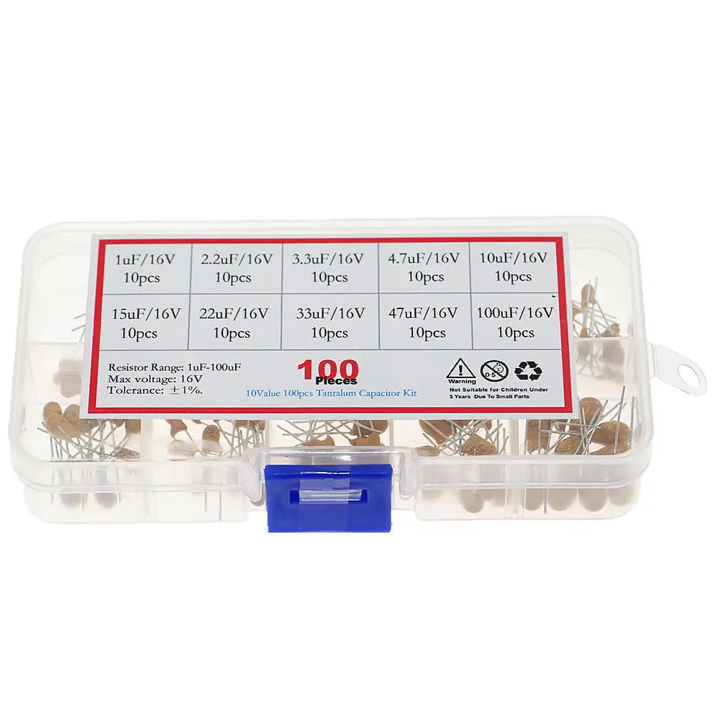 100Pcs 10Value 16V Tantalum Capacitor Assorted Kit Box Assorstment