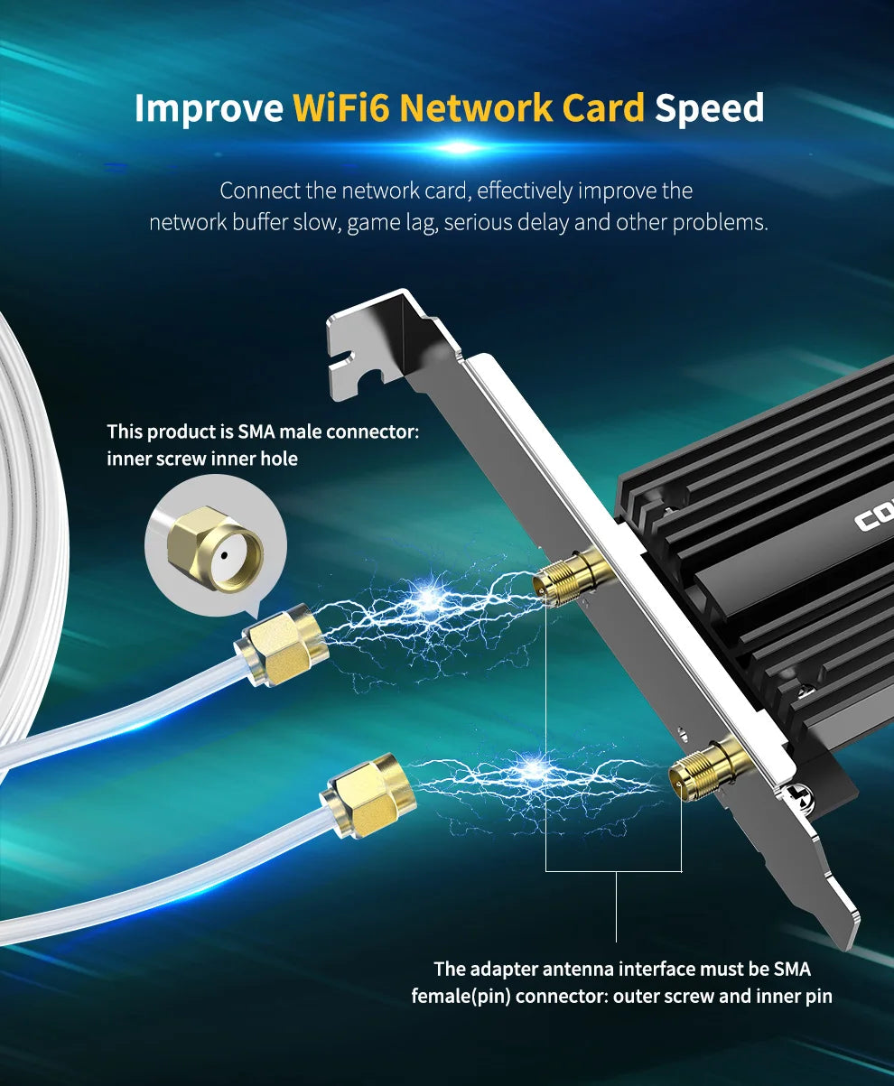 Comfast Wifi 6 High Gain Antenna Dual-band Signal SMA Connector With Extension Base for 802.11AX Router & Network Card 1.5Meter