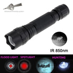 10W LED Infrared Hunting Flashlight 501F 502F Mini IR 850 / 940nm Night Vision Zoom Handheld Waterproof Outdoor Tactical Torch