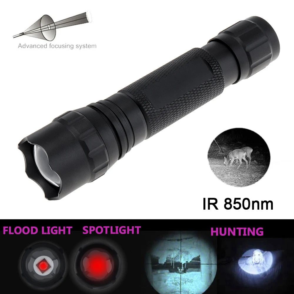 10W LED Infrared Hunting Flashlight 501F 502F Mini IR 850 / 940nm Night Vision Zoom Handheld Waterproof Outdoor Tactical Torch