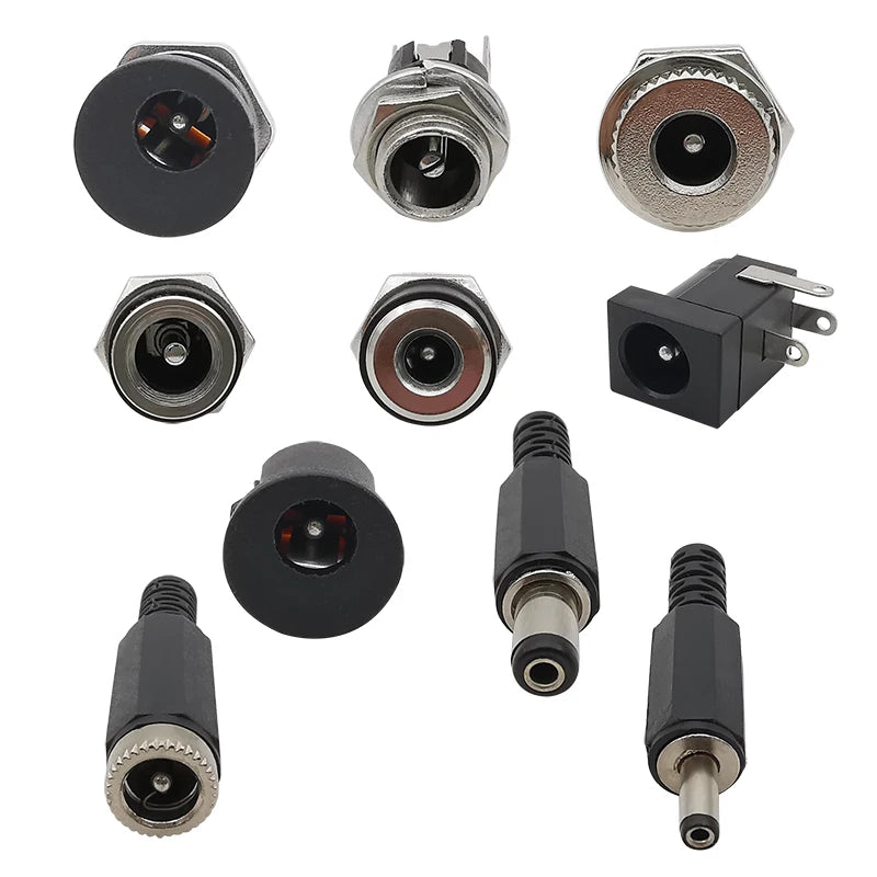 10Pcs DC Power Jack Connectors 5.5 x 2.1mm DC Plug Male Female Socket Soldering Type Nut Panel Mount DC Power Adapter Connector