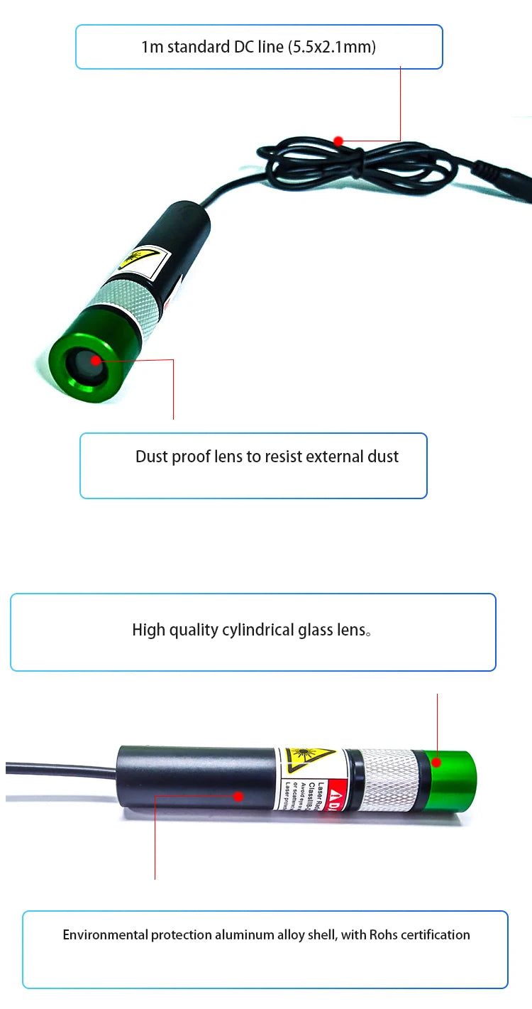 Adjustable Focusing D18mm 520nm 80mw 5/12/24V Green Line 110DEG Laser Diode Module Industrial Grade CW Drive Type