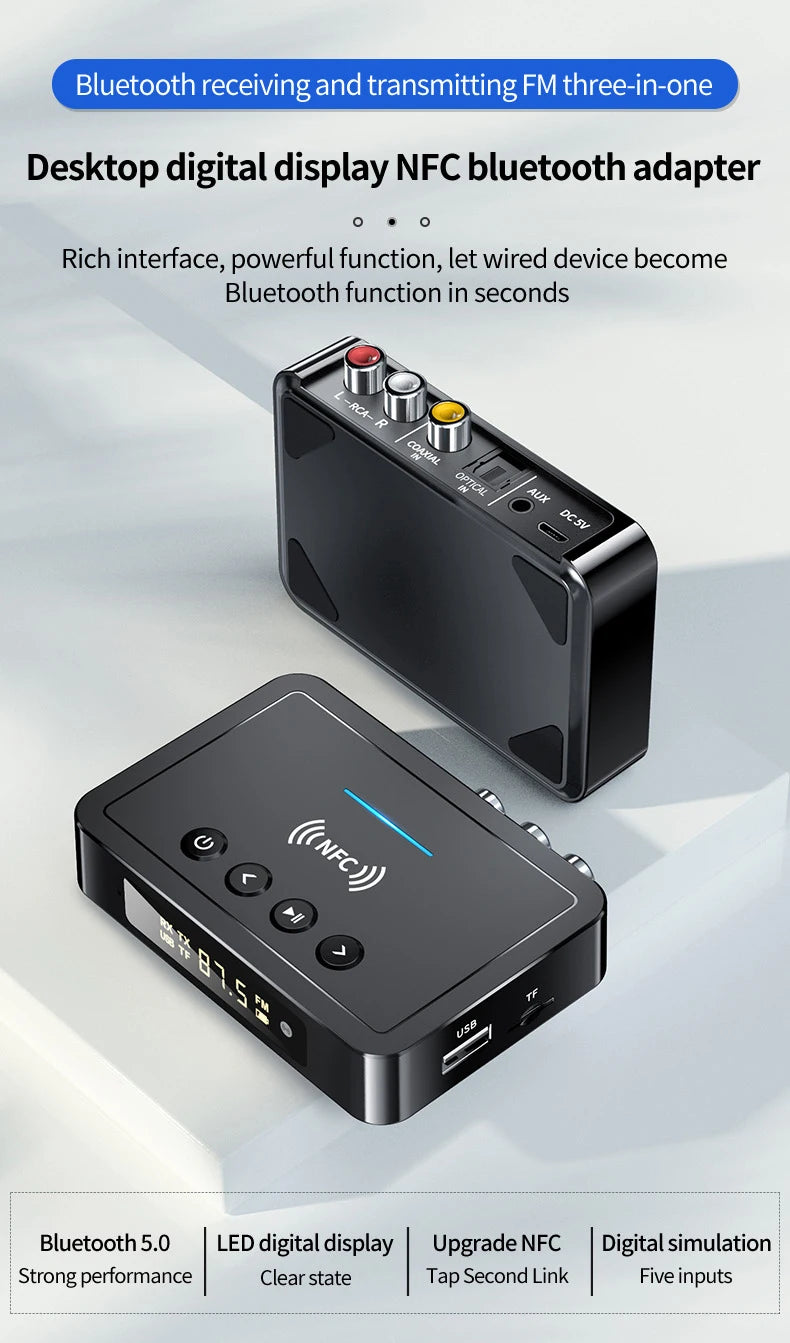 Bluetooth 5.0 Receiver Transmitter FM Stereo AUX 3.5mm Jack RCA Optical Wireless Audio Adapter Remote Control For TV  Car Kit