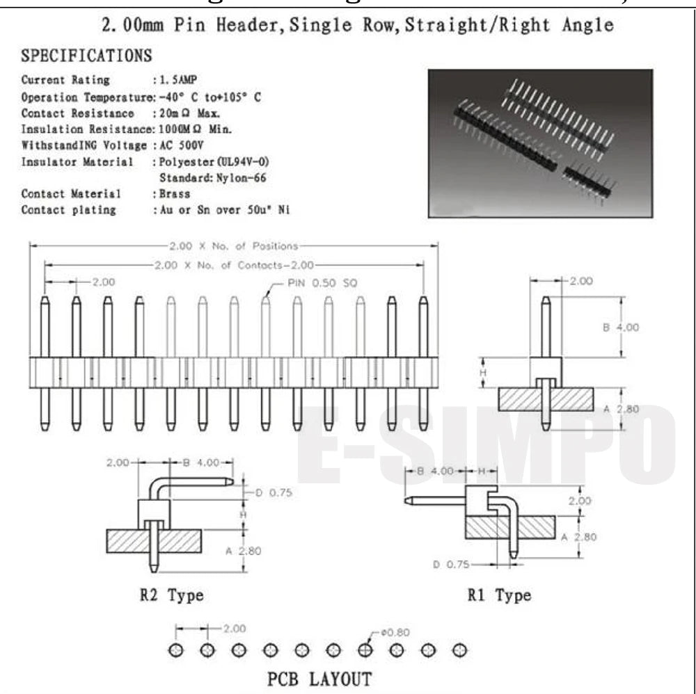 10pcs 2.0mm 1X40P 2X40P 90D RA Right Angle SMD SMT Gold Breakable PCB Board Spacer Single Dual Row Male Pin Header Connector