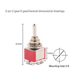 5PCS 6mm Miniature Toggle Switch MTS 102/103/202/203/302/304/402/403 ON-OFF-ON 5A125V 2A250V 3/6/9/12 Pin Mounting Equipment