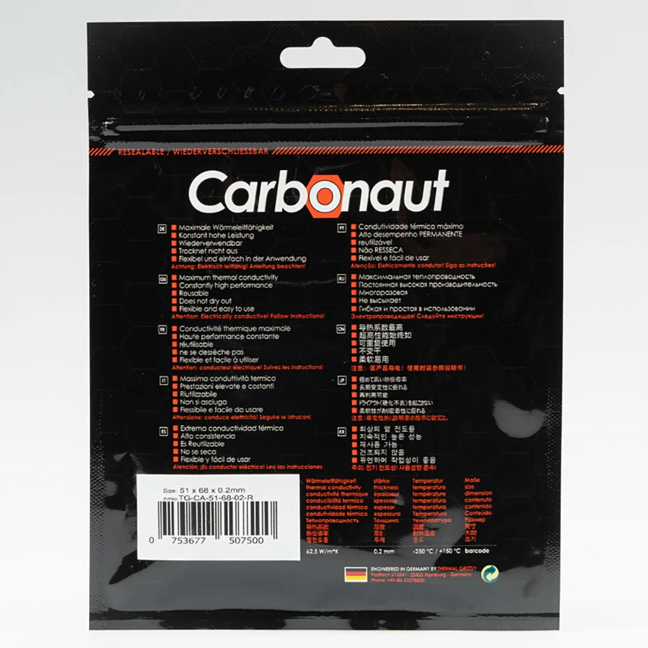 Thermal Grizzly Carbonaut Thermal Pad 62.5W/mk Reusable High Thermal Conductivity CPU/GPU Motherboard Heat Silicone Pad