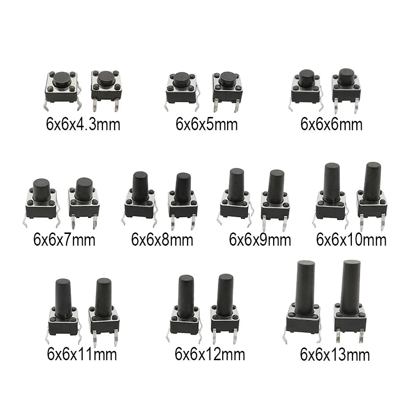 50PCS 4Pin DIP Self-reset SMD Switch 6*6*4.3/5/6/7/8/9/10/11/12/13MM 6x6mm PCB Panel Momentary Tactile Tact Mini Push Button