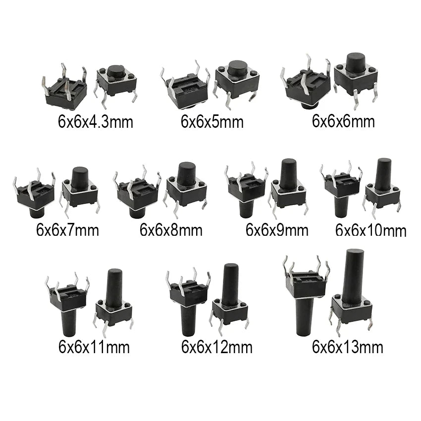 50PCS 4Pin DIP Self-reset SMD Switch 6*6*4.3/5/6/7/8/9/10/11/12/13MM 6x6mm PCB Panel Momentary Tactile Tact Mini Push Button