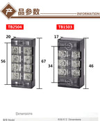 1PCS Double Row Terminal Block Fence Screw Ribbon Wire Connector 600V 15A25A45A 3/4/6/8/10/12 Optional