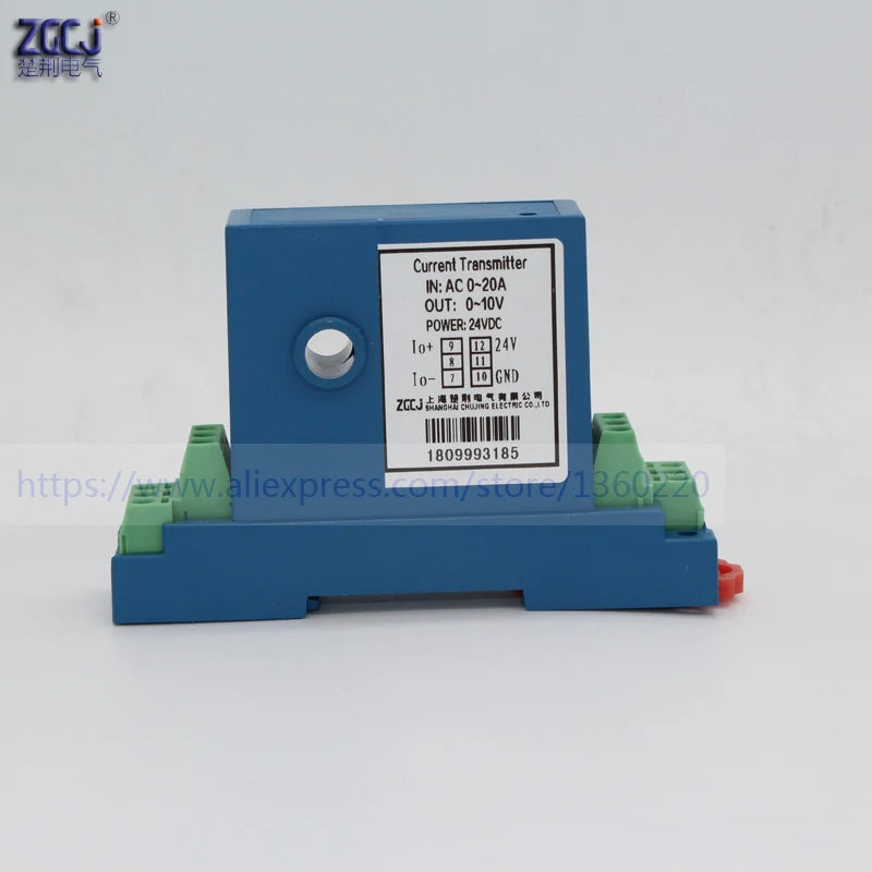 Ampere Transmitter 1A 5A 10A 15A 20A 30A 50A Current Transducer 0-10V 0-5V 4-20mA Output Din-Rail 8mm Perforation
