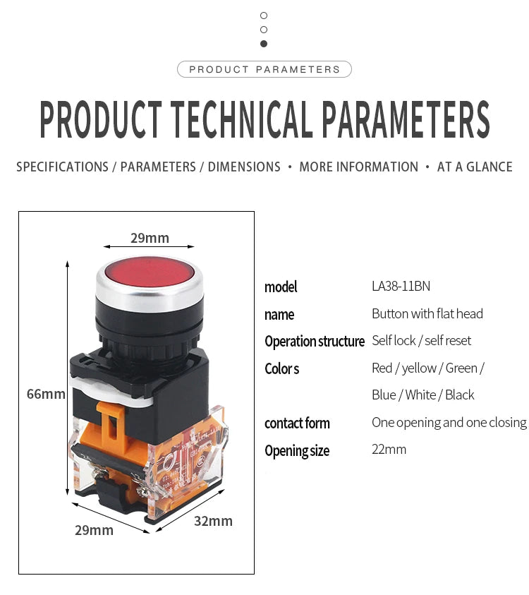 1pcs LA38 Push Button Switch Self-locking Start Power Switch On Off Self-returning Jog Button 22MM Self-recovery