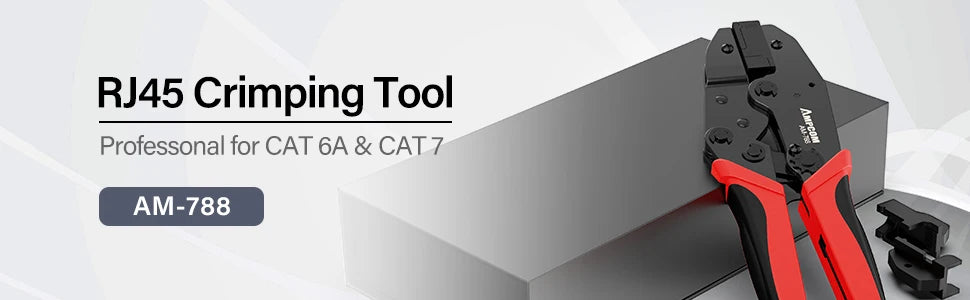 AMPCOM One-step RJ45 Ratcheting Crimper Network Tool for Cat6A, Cat7 Shielded Connector with 2pcs Replaceable Crimping Dies
