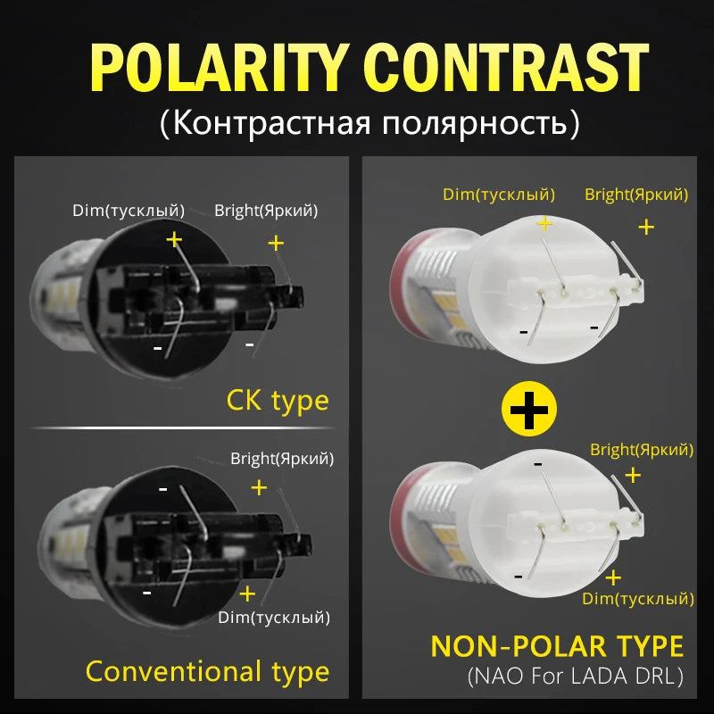 NAO P21W LED PY21W BA15S T20 W21/5W W5W T10 7443 For LADA DRL P21/5W 1300LM Car Lights Bulb 7440 BAY15D W21W 1157 Red White 1156