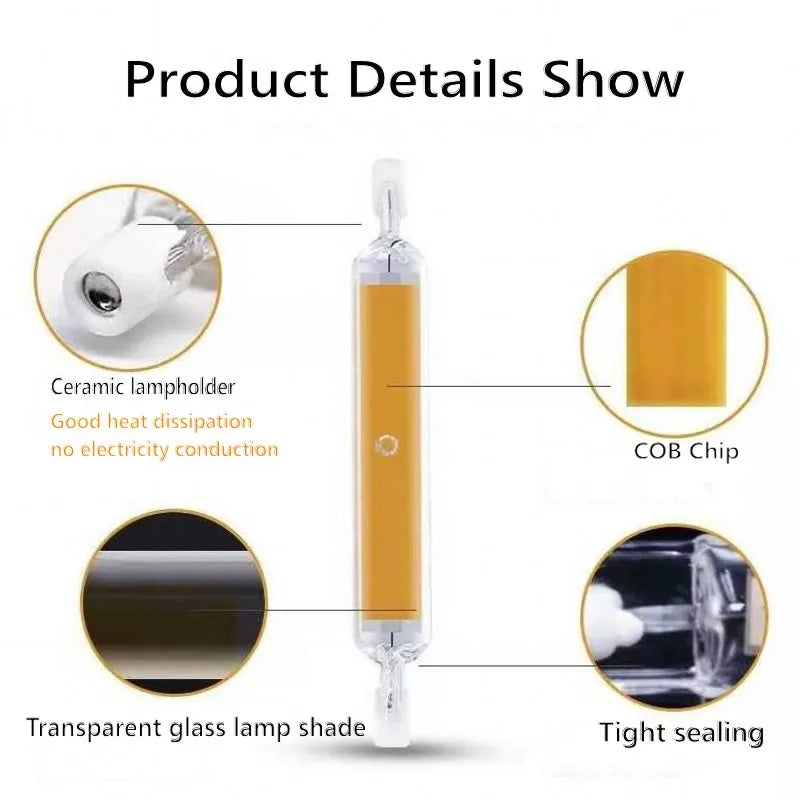 R7S LED Glass Tube 78MM 15W 20W COB Bulb 118MM 30W 40W R7S Corn Lamp J78 J118 AC220V 110V Replace Halogen Light 50W Lampadas