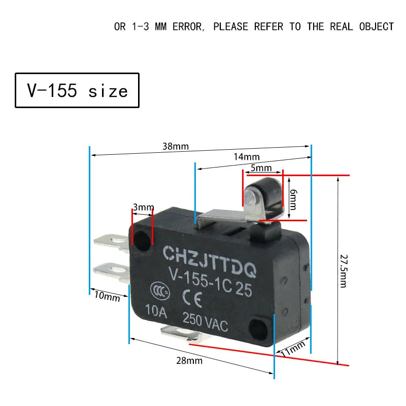 5PCS Momentary Micro Limit Switch CHZJTTDQ V-15.V-151.V-152.V-153.V-154.V-155.V-156   Travel switch limit switch silver contact