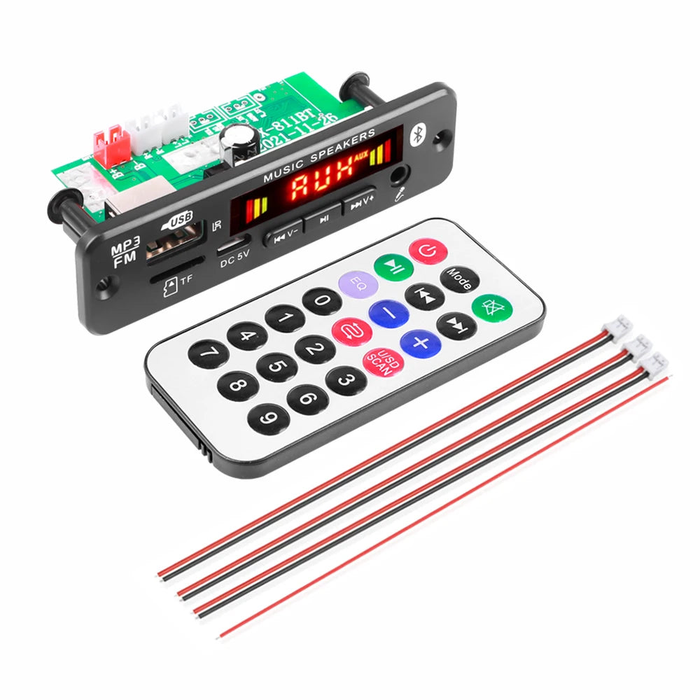 Bluetooth 5.0 MP3 Decoder Board 2*20W 40W Amplifier Audio Player 12V DIY MP3 Player Car FM Radio Module TF USB Mic Record Call